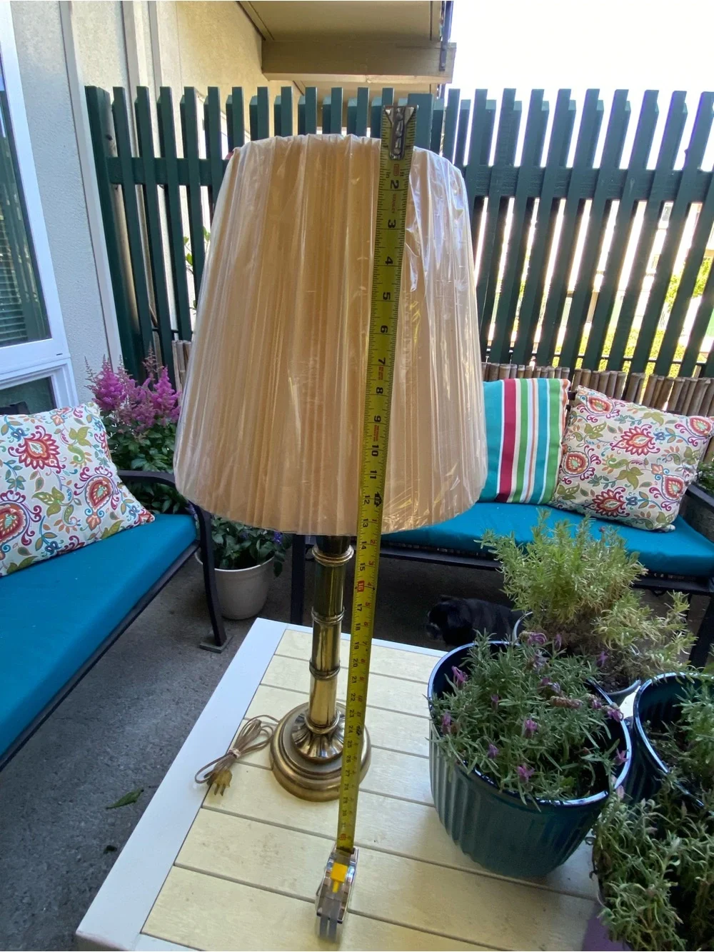Heavy Vintage MCM Brass Table Lamp with New Beige Shade - Classic Home Accent